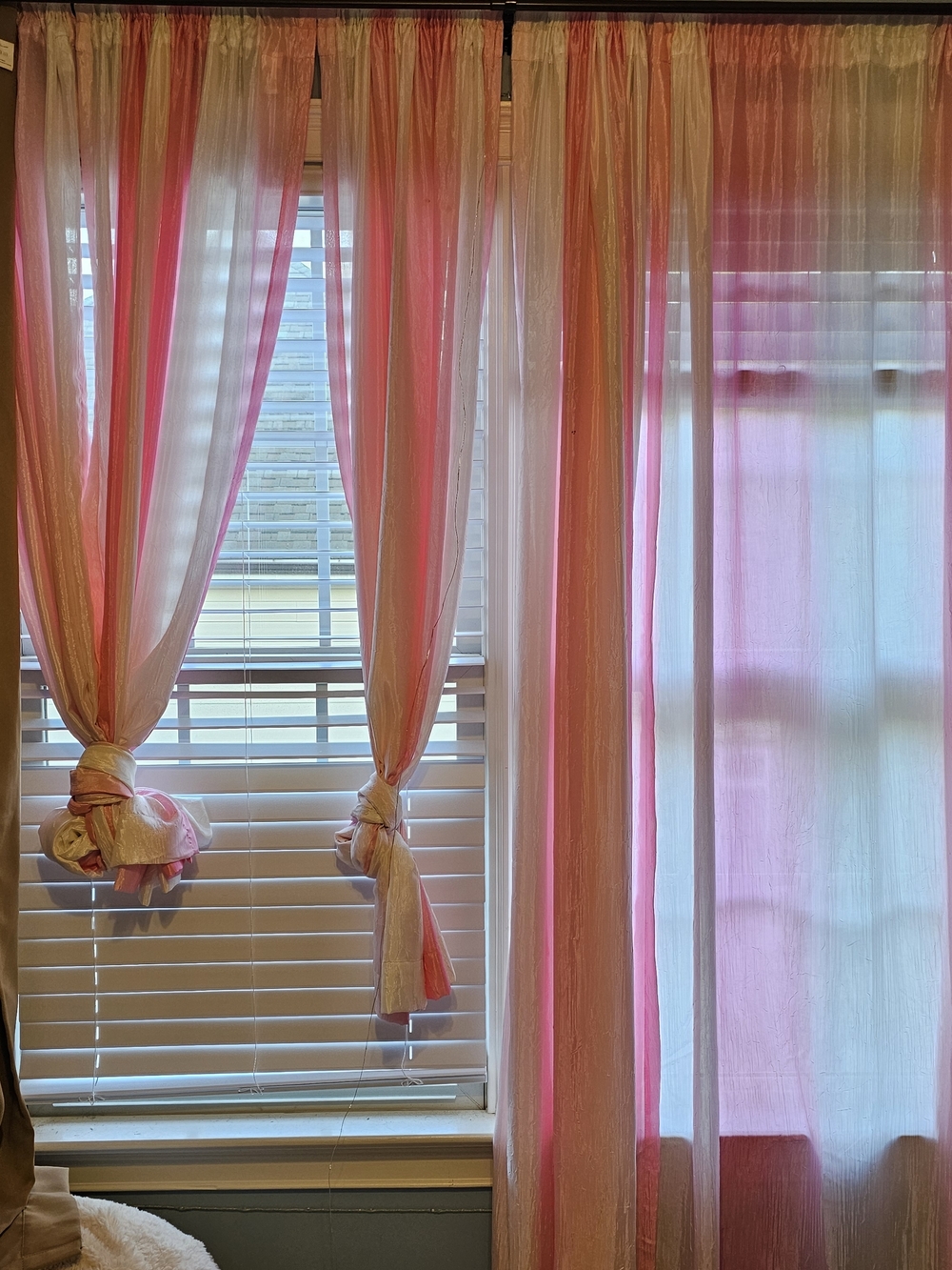 5 84" Sheer Pink and Cream Window Curtains - Elegant Home Accents